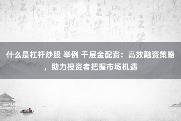 什么是杠杆炒股 举例 干层金配资：高效融资策略，助力投资者把握市场机遇